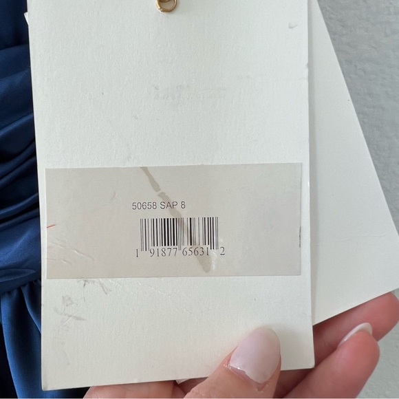 Mac Duggal Ruffle Tiered Soft Tie Halter Neck Gown in Sapphire Blue - Picture 11 of 12